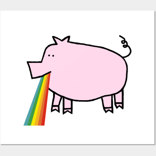 Animals with Rainbow Puke Pink Pig Posters and Art